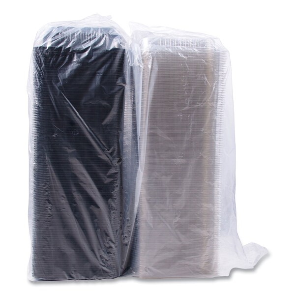 Dart Hinged-Lid Dinner Box, 64 oz, 11.5 x 8.1 x 3, Black/Clear, PK100, 100PK - 919017-PM94