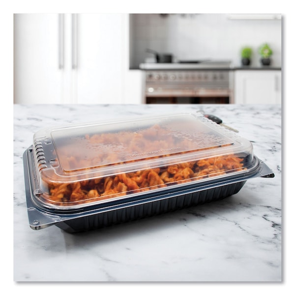 Dart Hinged-Lid Dinner Box, 64 oz, 11.5 x 8.1 x 3, Black/Clear, PK100, 100PK - 919017-PM94