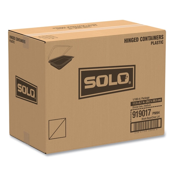 Dart Hinged-Lid Dinner Box, 64 oz, 11.5 x 8.1 x 3, Black/Clear, PK100, 100PK - 919017-PM94