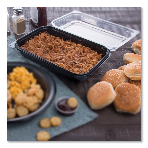 Dart Hinged-Lid Dinner Box, 64 oz, 11.5 x 8.1 x 3, Black/Clear, PK100, 100PK - 919017-PM94