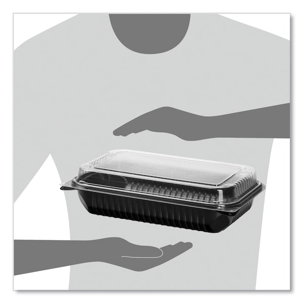 Dart Hinged-Lid Dinner Box, 64 oz, 11.5 x 8.1 x 3, Black/Clear, PK100, 100PK - 919017-PM94