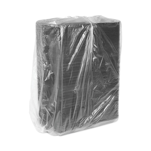 Pactiv SmartLock Foam Hinged Container, Large, 9x9.5x3.25, 3-Comp, Blk, PK150 - YHLB09030000