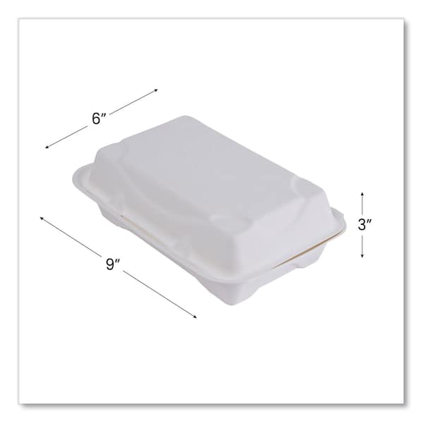 Eco-Products Vanguard Renewable and Compostable Sugarcane Clamshells, 1-Compartment, 9 x 6 x 3, White, PK250 - EP-HC96NFA