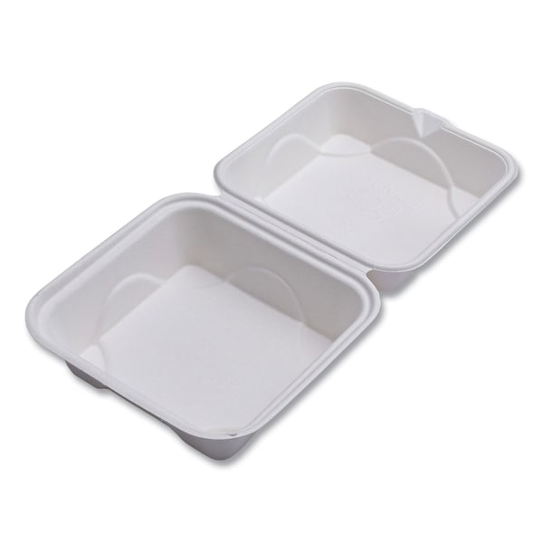 Eco-Products Renewable/Compostable Sugarcane Clamshells, 6 x 6 x 3, White, PK500 - EP-HC6NFA
