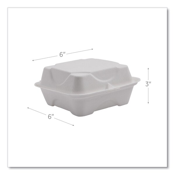 Eco-Products Renewable/Compostable Sugarcane Clamshells, 6 x 6 x 3, White, PK500 - EP-HC6NFA