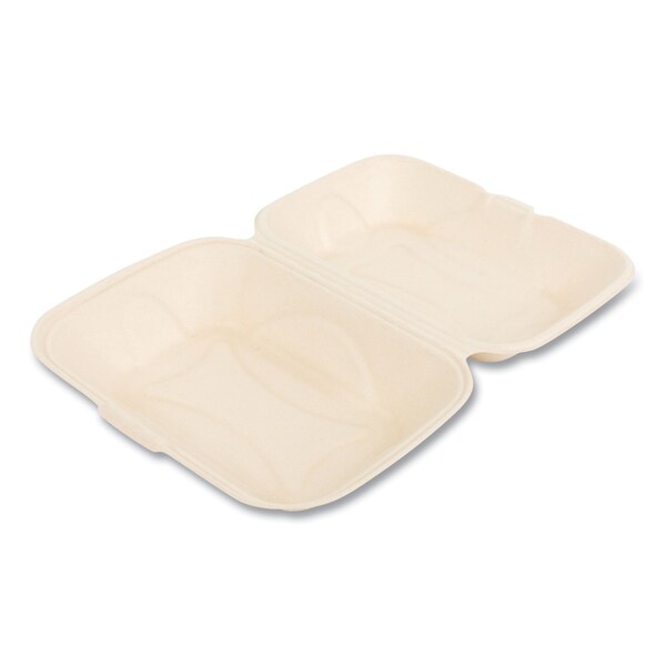 Boardwalk PFAS-Free Food Containers, Hoagie/Hinged Lid, 1-Compartment, 6x3x9, White, Bamboo/Sugarcane, 250PK - HL-96BW-NPFA