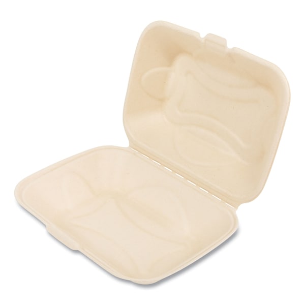Boardwalk PFAS-Free Food Containers, Hoagie/Hinged Lid, 1-Compartment, 6x3x9, White, Bamboo/Sugarcane, 250PK - HL-96BW-NPFA