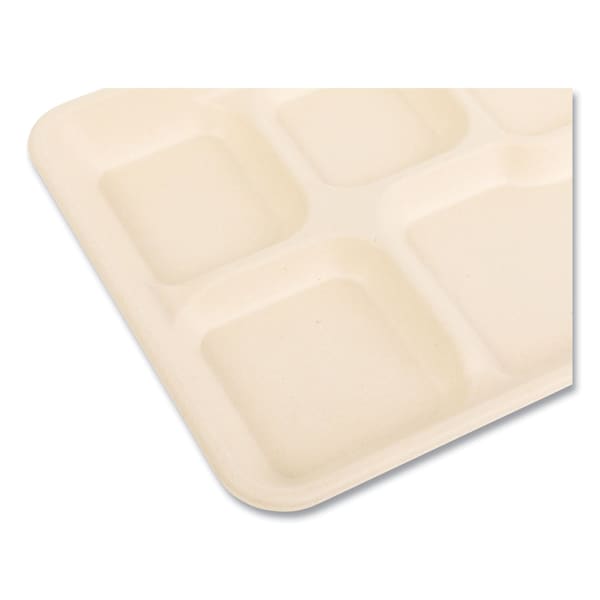 Boardwalk Bagasse PFAS-Free Food Tray, 5-Compartment, 8.26 x 0.98 x 10.9, White, Bamboo/Sugarcane, 500PK - TL-15-TBW-NPFA