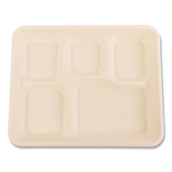 Boardwalk Bagasse PFAS-Free Food Tray, 5-Compartment, 8.26 x 0.98 x 10.9, White, Bamboo/Sugarcane, 500PK - TL-15-TBW-NPFA