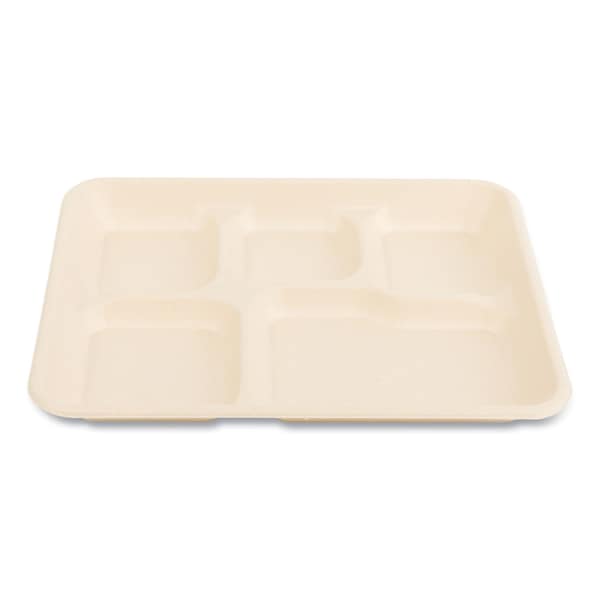 Boardwalk Bagasse PFAS-Free Food Tray, 5-Compartment, 8.26 x 0.98 x 10.9, White, Bamboo/Sugarcane, 500PK - TL-15-TBW-NPFA