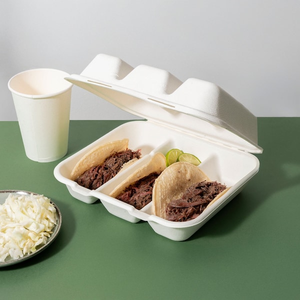 Greenprint Greenprint Fiberware 3 Compartment Taco Box, 200 ct - TB200-3C