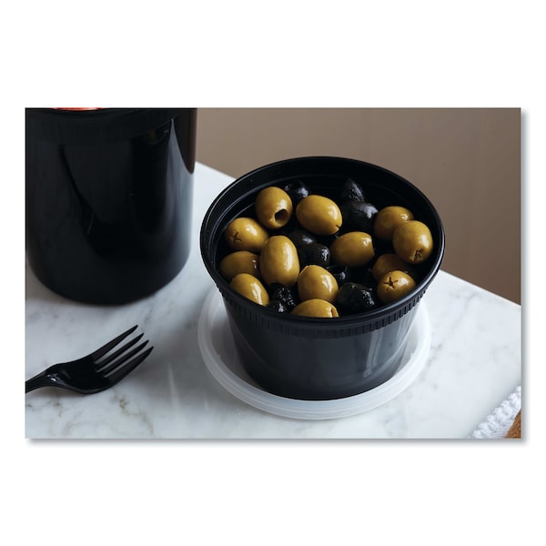 Pactiv Evergreen Newspring DELItainer Microwavable Container, 16 oz, 4.55 x 4.55 x 3.1, Black/Clear, Plastic, 240PK - YSD2516B