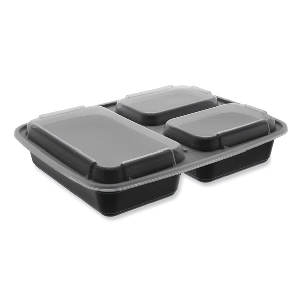 Pactiv Evergreen Newspring DELItainer Microwavable Container, 32 oz, 7.5 x 9.87 x 1.75, Black/Clear, Plastic, 150PK - NC333B