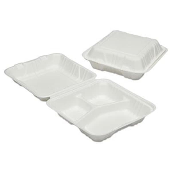 Desorden 735001 9 x 9 x 3 in. Clamshell Hinged Lid Togo Food Containers  3 Compartment - DE3193441