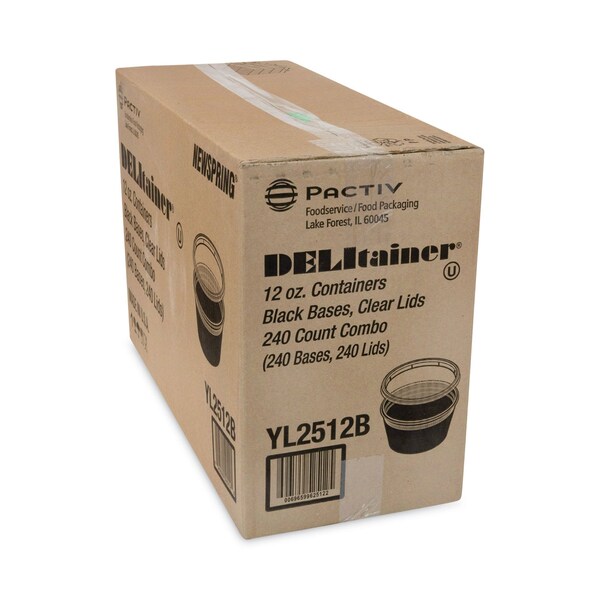 Pactiv Evergreen Newspring DELItainer Microwavable Container, 12oz, 4.55in Diax2.45in h, Black/Clear, Plastic, 240PK - YL2512B