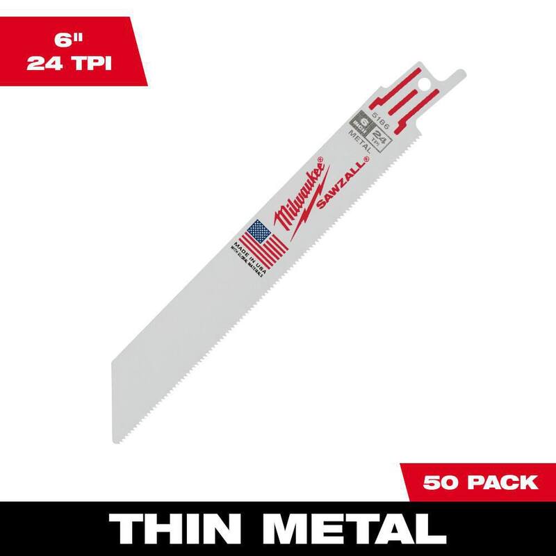 Milwaukee 6 in. 24 TPI Cuchillas de sierra alternativa para metal delgadas para SAWZALL (paquete de 50) - 48-01-6186