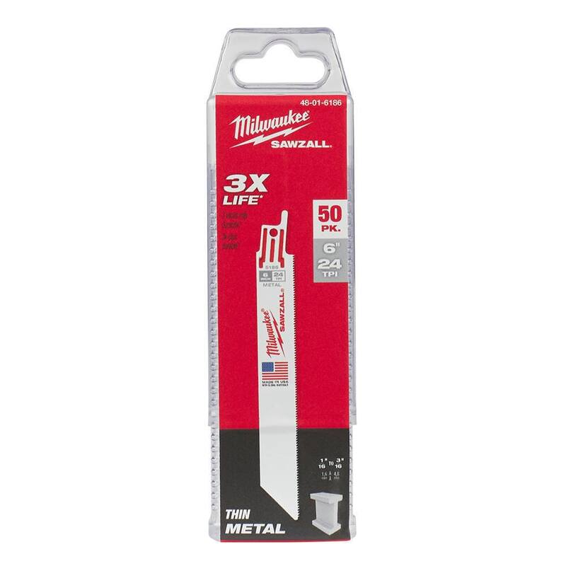 Milwaukee 6 in. 24 TPI Cuchillas de sierra alternativa para metal delgadas para SAWZALL (paquete de 50) - 48-01-6186