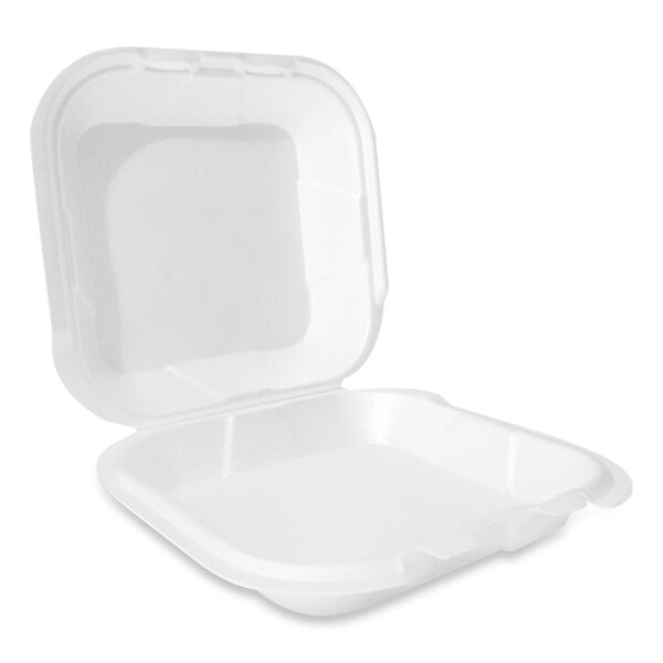Plastifar Foam Hinged Lid Container, Secure Two Tab Latch, Poly Bag, 9 x 9 x 3, White, 200PK - 12095