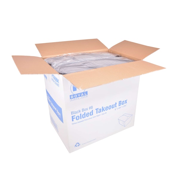 Amercareroyal Royal 6x4.75x2.5 No 8 Black Folded Takeout Box, PK300 - FTB8BK