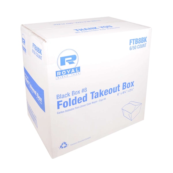 Amercareroyal Royal 6x4.75x2.5 No 8 Black Folded Takeout Box, PK300 - FTB8BK