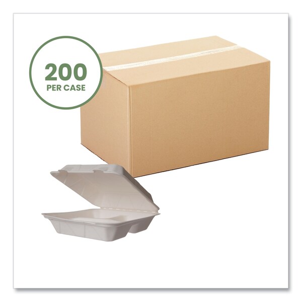 Vegware Nourish Molded Fiber Takeout Containers, 3-Compartment, 5 x 9 x 2, White, Sugarcane, PK200 - WH-9-3HW