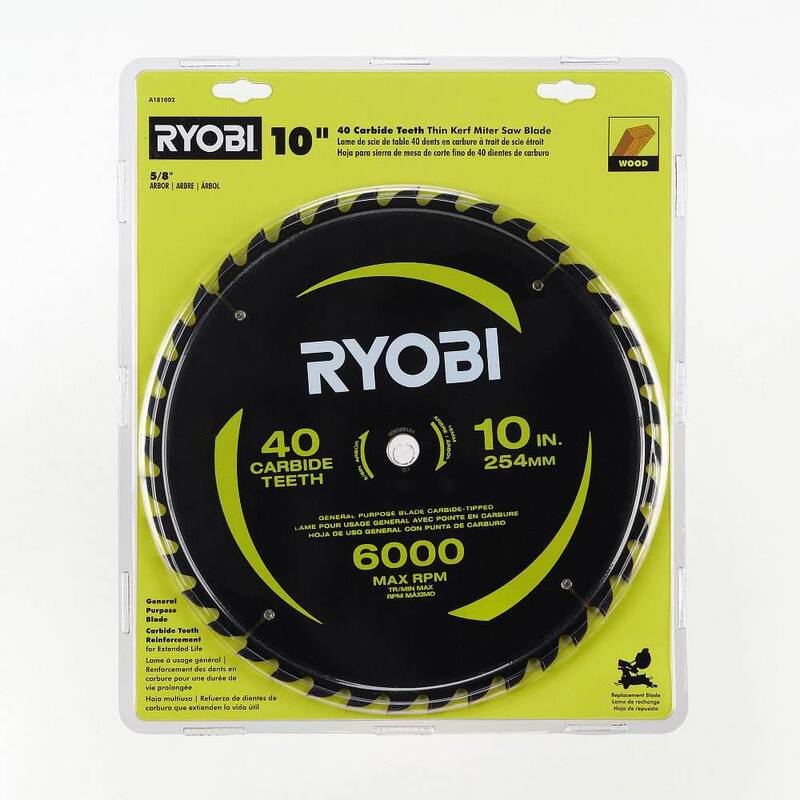 RYOBI Hoja para sierra ingleteadora de 10 pulgadas, 40 dientes de carburo y corte delgado - A181002