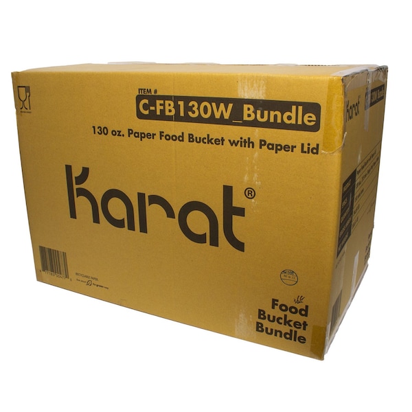 Karat Food Bucket with Lid, 130 oz, 8.46in. Dia x 6.6in.h, White, Paper, 150PK - C-FB130W_BUNDLE
