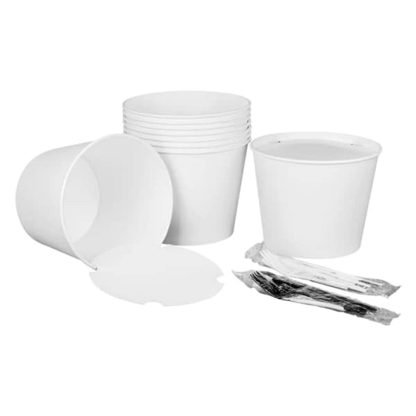 Karat Food Bucket with Lid, 130 oz, 8.46in. Dia x 6.6in.h, White, Paper, 150PK - C-FB130W_BUNDLE
