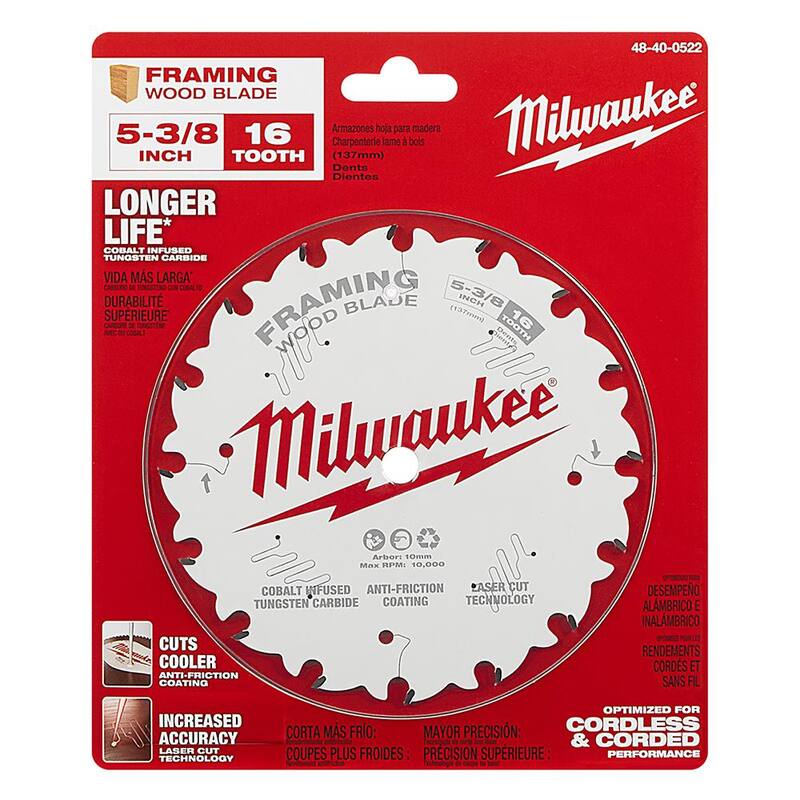 Hoja de sierra circular para marcos de 5-3/8 pulgadas con 16 dientes Milwaukee - 48-40-0522