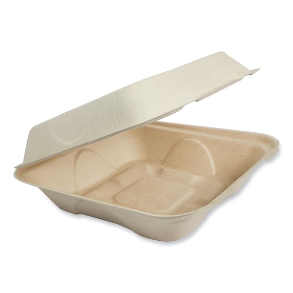 World Centric Fiber Hinged Containers, 3-Compartments, 7 x 8.3 x 3.2, Natural, Paper, 300PK - TO-SC-U85-3-LFP