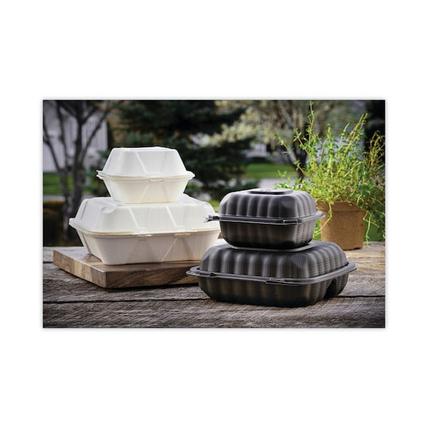 Pactiv Bagasse Hinged Lid Container, 7.8 x 7.8 x 2.8, 3-Comp, Natural, PK150 - YMCH08030001