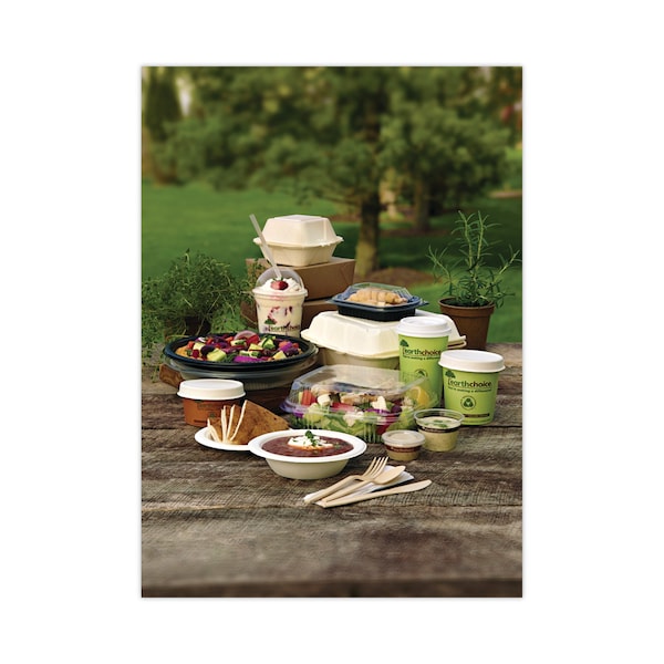 Pactiv Bagasse Hinged Lid Container, 7.8 x 7.8 x 2.8, 3-Comp, Natural, PK150 - YMCH08030001