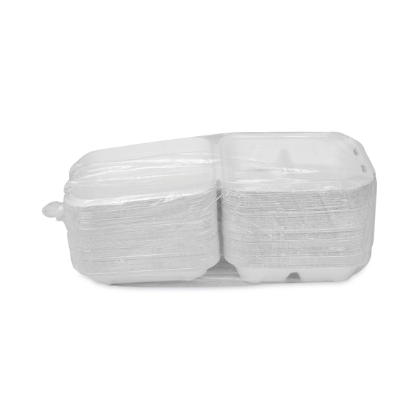 Pactiv Bagasse Hinged Lid Container, 7.8 x 7.8 x 2.8, 3-Comp, Natural, PK150 - YMCH08030001