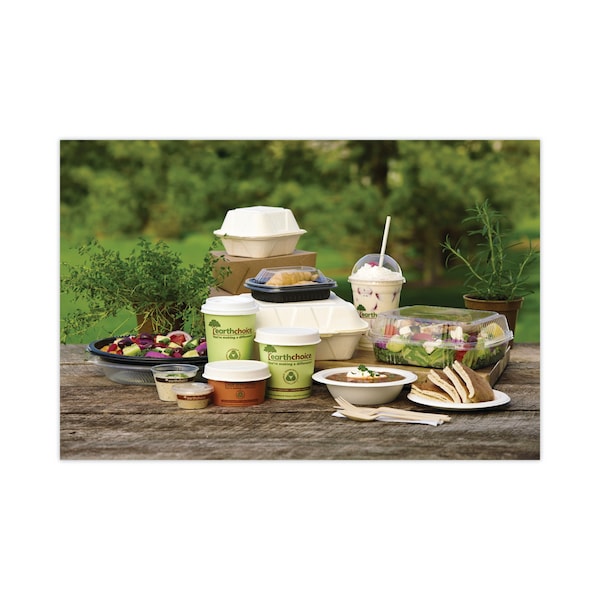 Pactiv Bagasse Hinged Lid Container, 7.8 x 7.8 x 2.8, 3-Comp, Natural, PK150 - YMCH08030001
