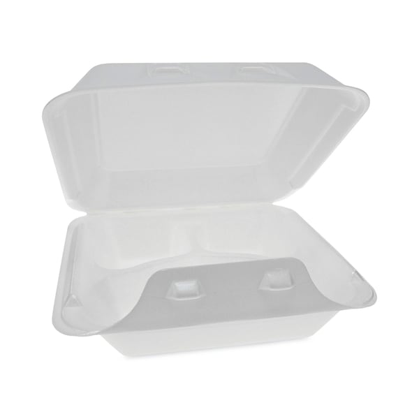 Pactiv Evergreen SmartLock Foam Hinged Containers, Medium, 3-Compartment, 8 x 8.5 x 3, White, PK150 - YHLW08030000