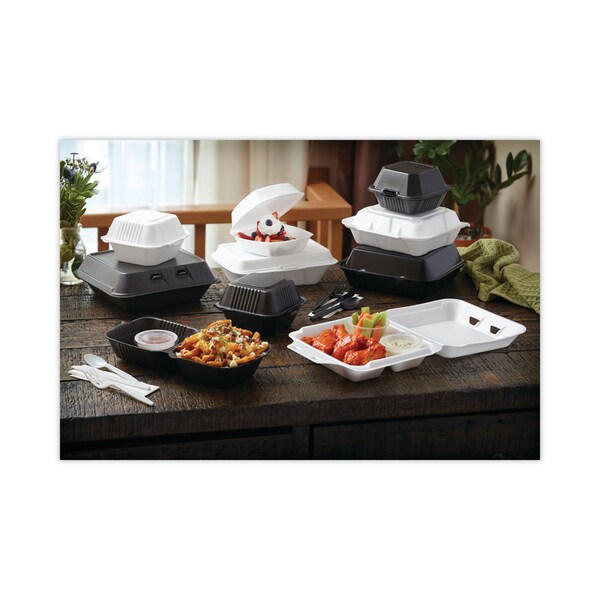 Pactiv Evergreen SmartLock Foam Hinged Containers, Medium, 3-Compartment, 8 x 8.5 x 3, White, PK150 - YHLW08030000