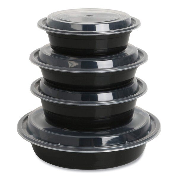 Gen Food Container, 32 oz, 7.28 x 7.28 x 2.55, Black/Clear, Plastic, 150PK - FCPP-BC-32RND