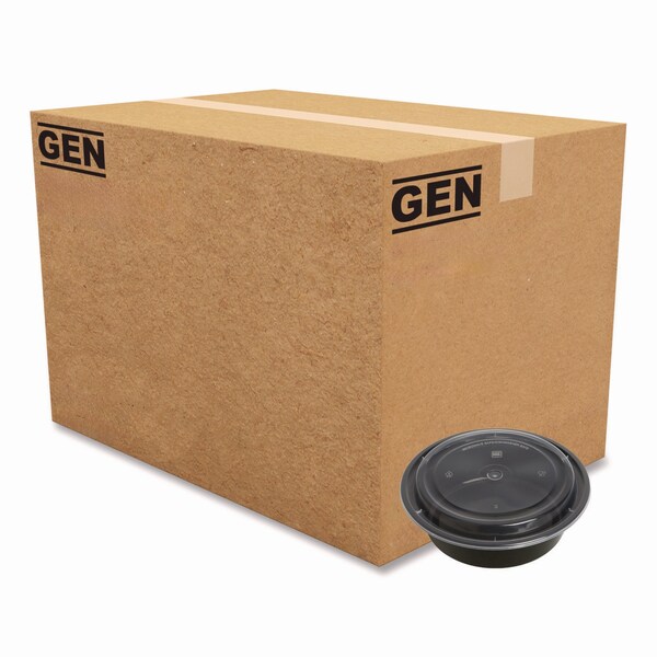 Gen Food Container, 32 oz, 7.28 x 7.28 x 2.55, Black/Clear, Plastic, 150PK - FCPP-BC-32RND