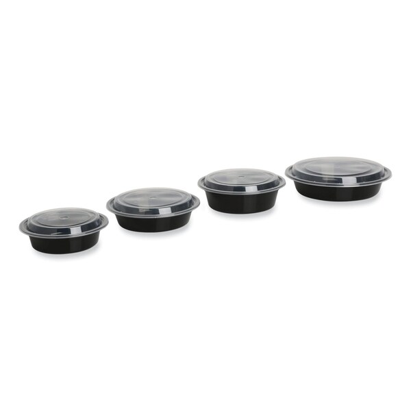 Gen Food Container, 32 oz, 7.28 x 7.28 x 2.55, Black/Clear, Plastic, 150PK - FCPP-BC-32RND