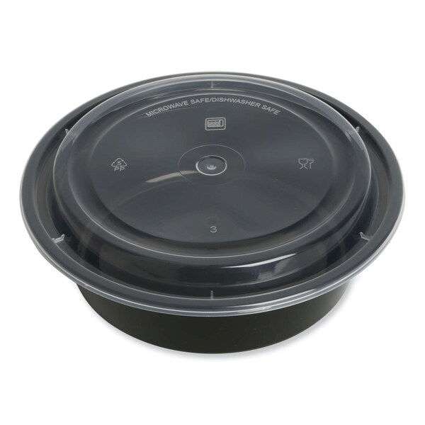 Gen Food Container, 32 oz, 7.28 x 7.28 x 2.55, Black/Clear, Plastic, 150PK - FCPP-BC-32RND
