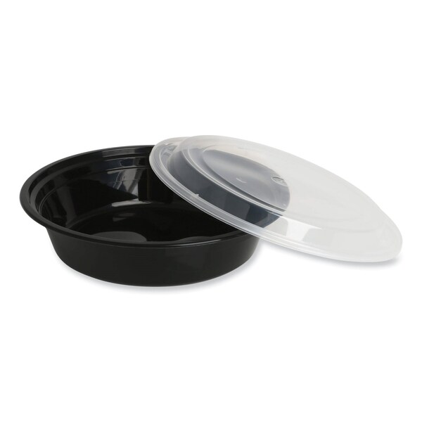 Gen Food Container, 32 oz, 7.28 x 7.28 x 2.55, Black/Clear, Plastic, 150PK - FCPP-BC-32RND