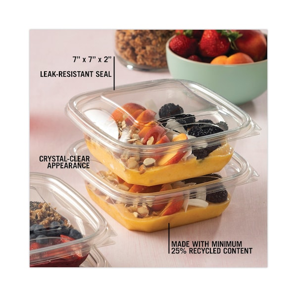 Pactiv Recycled PET Square Base Salad Containers, 7x7x2, 32oz, Clear, PK300 - SAC0732