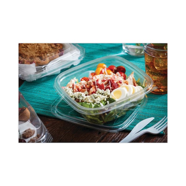 Pactiv Recycled PET Square Base Salad Containers, 7x7x2, 32oz, Clear, PK300 - SAC0732