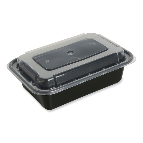 Gen Food Container, 16 oz, 7.48 x 5.03 x 2.04, Black/Clear, Plastic, 150PK - FCPP-BC-16RECT