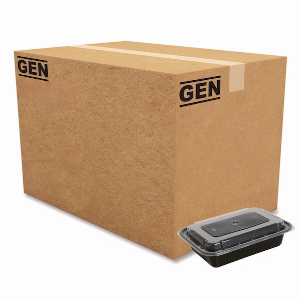 Gen Food Container, 16 oz, 7.48 x 5.03 x 2.04, Black/Clear, Plastic, 150PK - FCPP-BC-16RECT