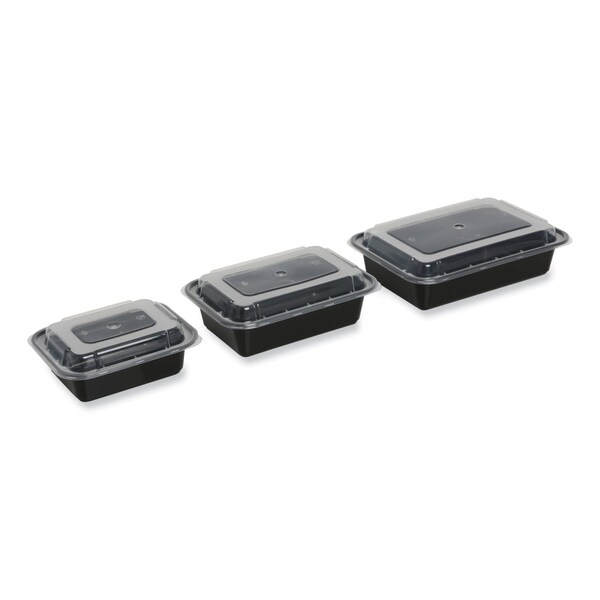 Gen Food Container, 16 oz, 7.48 x 5.03 x 2.04, Black/Clear, Plastic, 150PK - FCPP-BC-16RECT