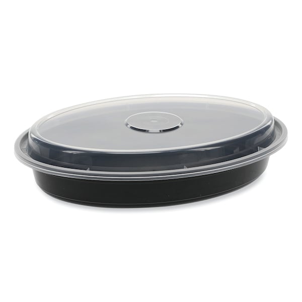 Pactiv Evergreen Newspring VERSAtainer Microwavable Containers, Oval, 24oz, 9.1x6.7x1.45, Black/Clear, Plastic, 150PK - OC24B