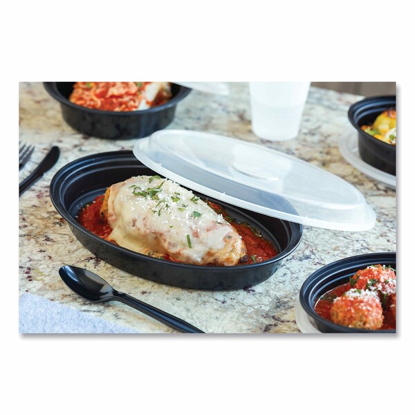 Pactiv Evergreen Newspring VERSAtainer Microwavable Containers, Oval, 24oz, 9.1x6.7x1.45, Black/Clear, Plastic, 150PK - OC24B