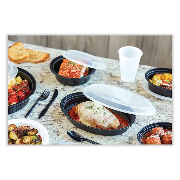 Pactiv Evergreen Newspring VERSAtainer Microwavable Containers, Oval, 24oz, 9.1x6.7x1.45, Black/Clear, Plastic, 150PK - OC24B