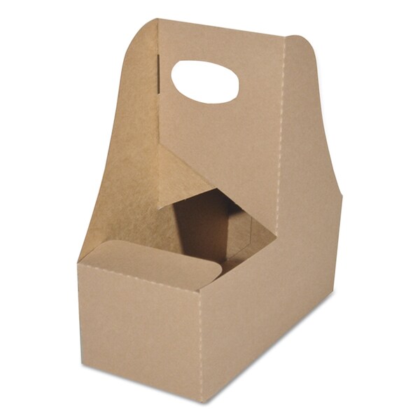Sct Four-Corner Pop-Up Food and Drink Tray, 2-Cup up To 24-oz Beverages, 7.63x3.75x8.88, Kraft, 250PK - SCH 2795